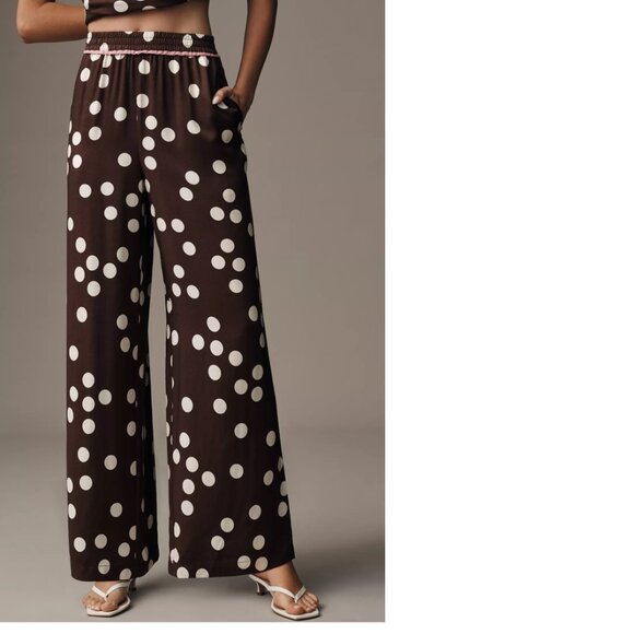 Anthropologie The Brooklin Printed Wide-Leg Pull-On Pants XS brown new with tag - Picture 3 of 8